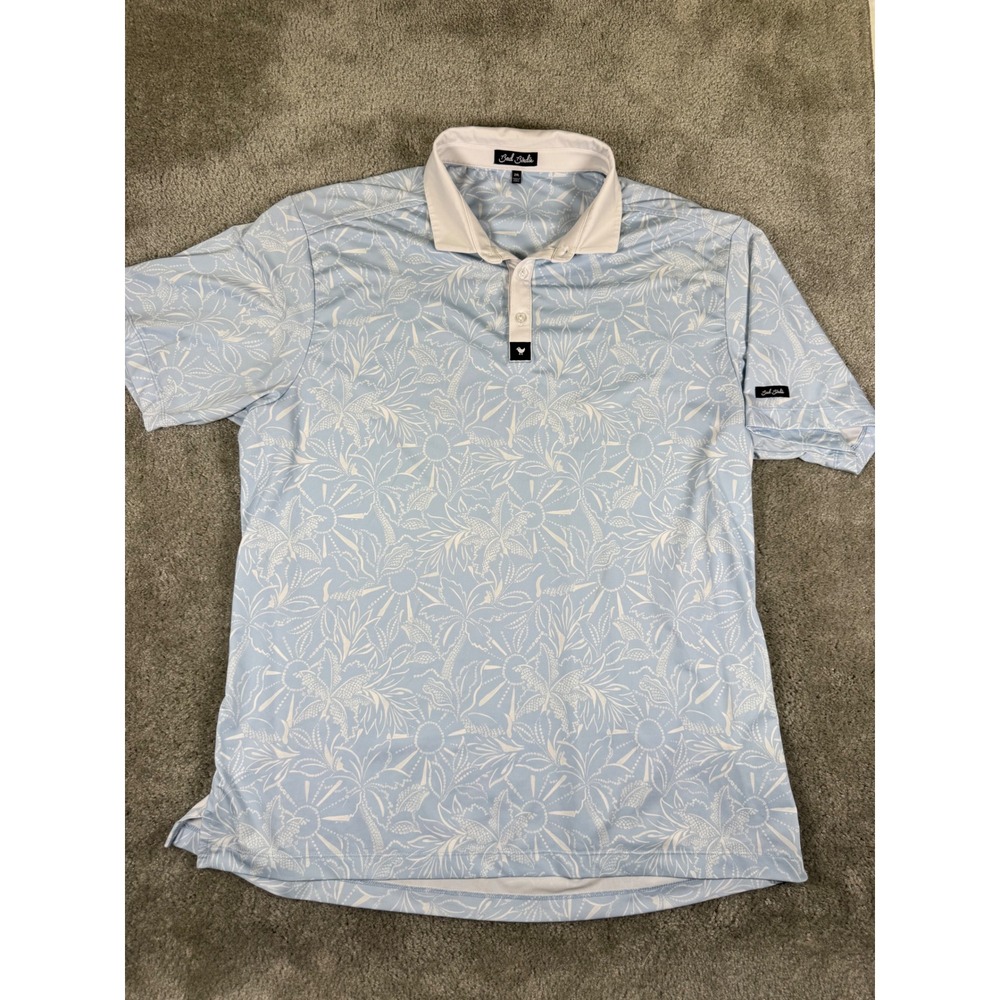 Bad Birdie Golf Polo Shirt Mens 2XL Light Blue White Floral Tropical Performance
